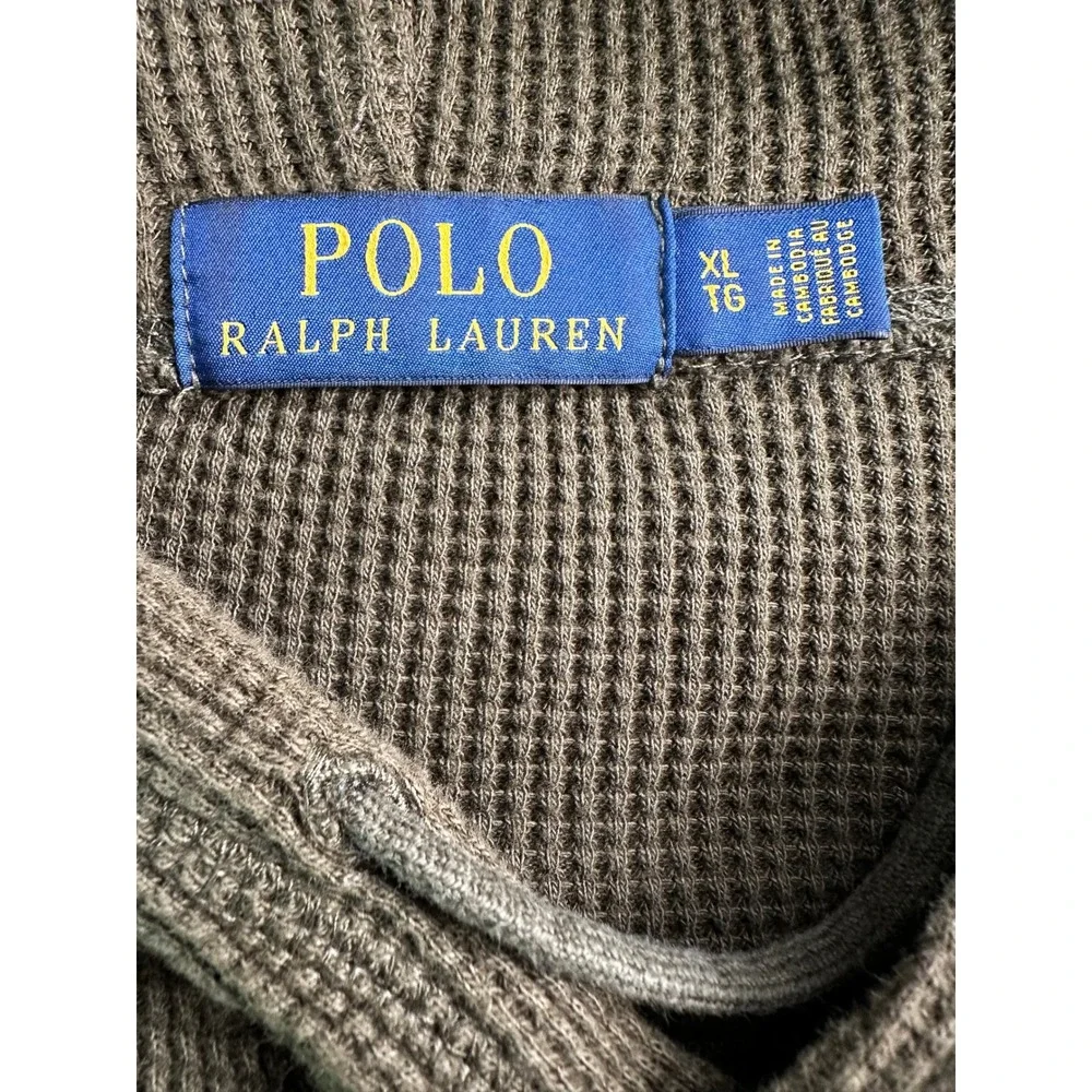 Polo Ralph Lauren Waffle Knit Hoodie XL Olive Green Military Thermal Pony Logo